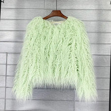Load image into Gallery viewer, Warm Knitting Shaggy Cardigan Faux Fur Coat - Light Green