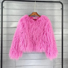 Load image into Gallery viewer, Warm Knitting Shaggy Cardigan Faux Fur Coat - Pink / XXXL