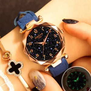 Stars & Sky Dial Clock Luxury Rose Gold Quartz Wrist Watch -