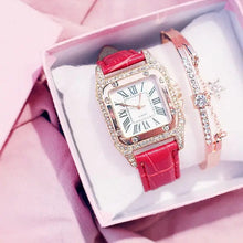 Load image into Gallery viewer, Starry Square Dial Bracelet &amp; Watch Set - Red With Barcelet