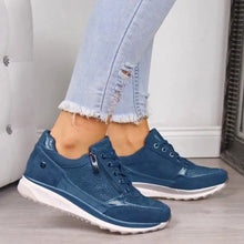 Load image into Gallery viewer, Wedge Zipper Lace Up Bling Sneakers - Blue / 35