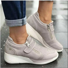 Load image into Gallery viewer, Wedge Zipper Lace Up Bling Sneakers - Dark Grey / 38