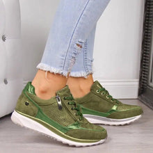 Load image into Gallery viewer, Wedge Zipper Lace Up Bling Sneakers - green / 37