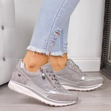 Load image into Gallery viewer, Wedge Zipper Lace Up Bling Sneakers - Silver / 36