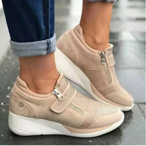 Wedge Zipper Lace Up Bling Sneakers - YELLOW / 43