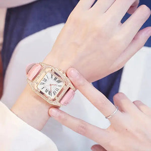 Starry Square Dial Bracelet & Watch Set - Pink - watch