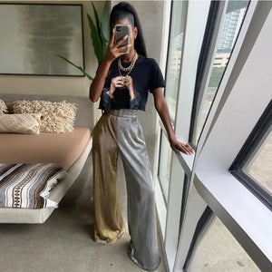 Wide Leg Bicolor High Waist Loose Trousers