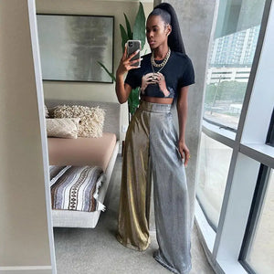 Wide Leg Bicolor High Waist Loose Trousers