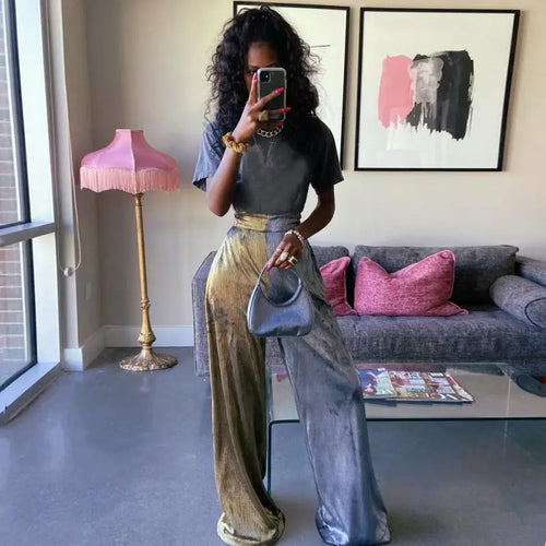 Wide Leg Bicolor High Waist Loose Trousers