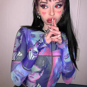 Y2K Aesthetic O-Neck Mesh T-Shirt