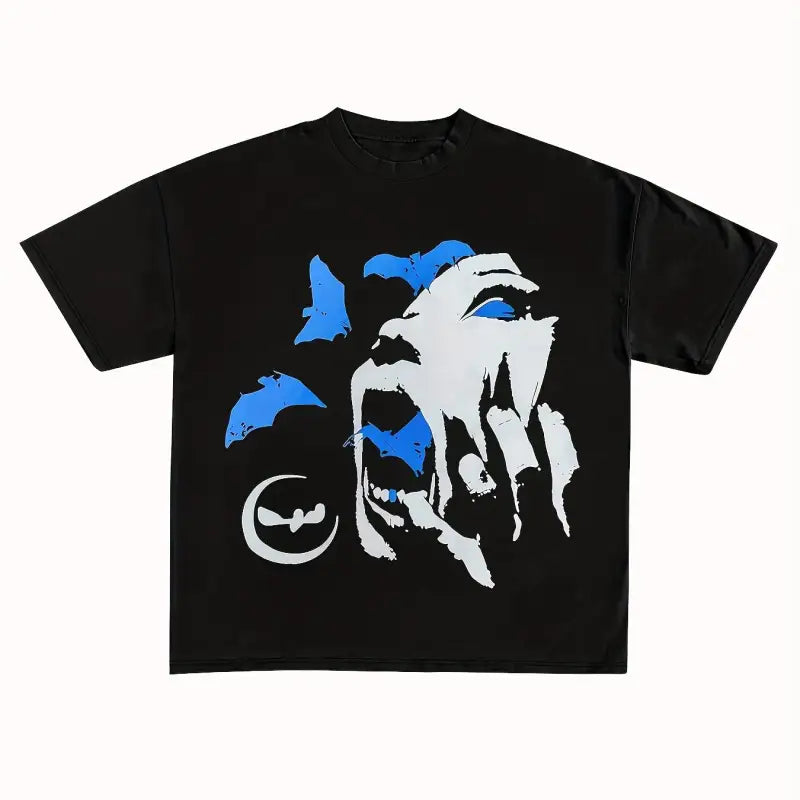 Y2K Crew Neck Portrait Print Tee - Black / XS(2)