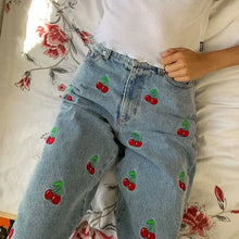 Load image into Gallery viewer, Y2K Fashion Cherry Embroidery Blue Jeans