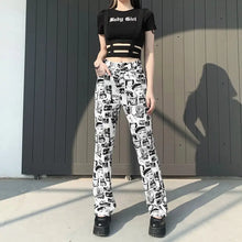 Load image into Gallery viewer, Y2K Goth High Waist Flared Pants
