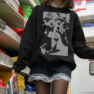 Y2K Gothic Portrait Print Sweatshirt - Black / L