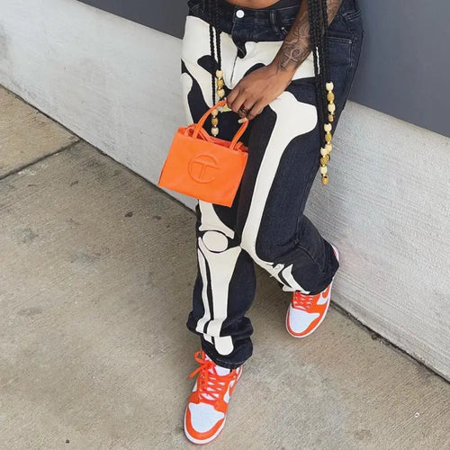 Y2K Gothic Skeleton Printed Denim Jeans