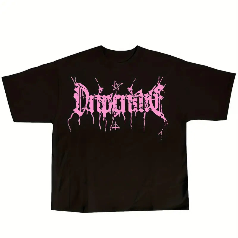 Y2K Letter Print Crew Neck T-shirt - Black / XS(2)