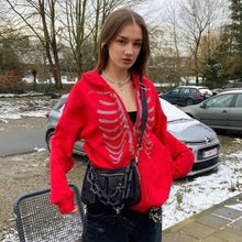 Load image into Gallery viewer, Y2K Rhinestone Skeleton Gothic Black Zip Up Oversized