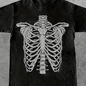 Y2K Skull Print Crew Neck T-shirt - Black / S(4)