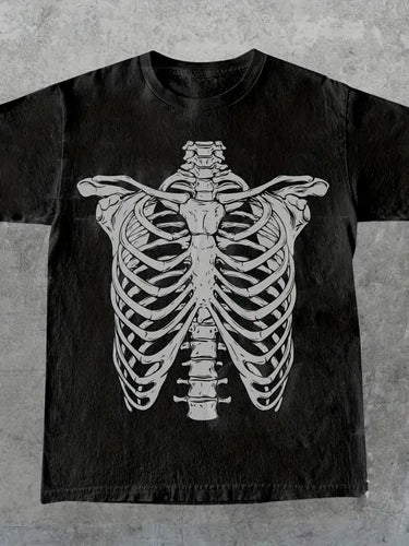 Y2K Skull Print Crew Neck T-shirt - customized