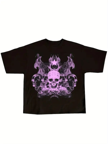 Y2K Skull Print Womens Short Sleeve T-shirt - customized