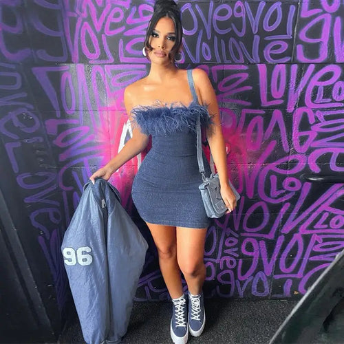 Y2k Strapless Denim Mini Bodycon Dress