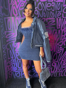 Y2k Strapless Denim Mini Bodycon Dress - Blue / S