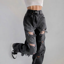 Load image into Gallery viewer, Y2k Streetwear Black Ripped Punk Cargo Jeans