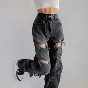 Y2k Streetwear Black Ripped Punk Cargo Jeans