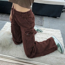 Load image into Gallery viewer, Y2K Streetwear Brown High Waist Cargo Pants