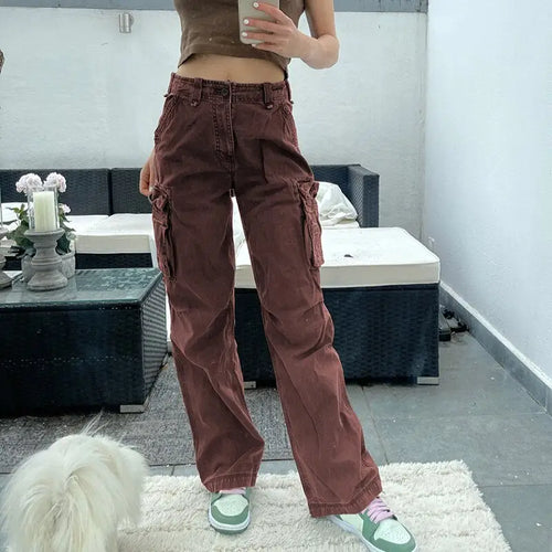 Y2K Streetwear Brown High Waist Cargo Pants