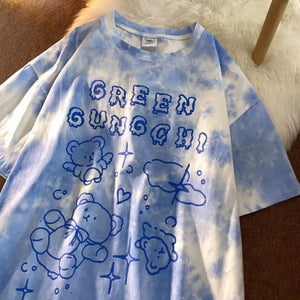 Y2k Tie-Dye Oversized T-shirt - Blue / M