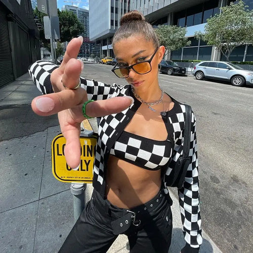 Y2k Vintage Checkerboard Short Jacket