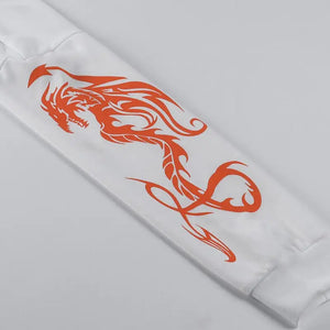 Y2K White Dragon Print Loose Long Crop Top
