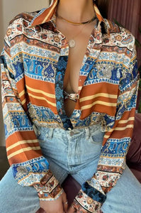 Zebra Print Long Sleeve Loose Shirt - MULTI / S