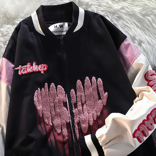 Zip-Up Grunge O-neck Oversized Baseball Jacket