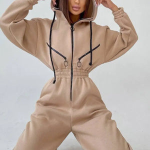 Zipper Drawstring Jacket And Elastic Pencil Pants Suit