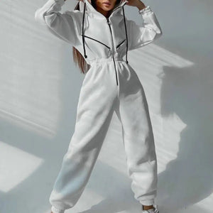 Zipper Drawstring Jacket And Elastic Pencil Pants Suit