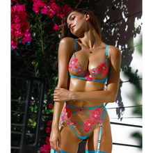 Load image into Gallery viewer, 3-Piece Lace Embroidery Bra Underwire &amp; Thong Underwear Set