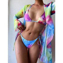 Load image into Gallery viewer, Tie Dye 3 Piece Push Up Triangle Bikini Set