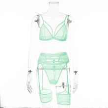 Load image into Gallery viewer, 3 Piece Sensual Unlined Bra &amp; Panty with Garter Belt - Mint