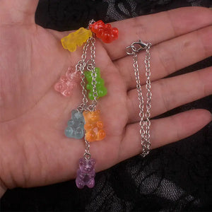 7 Charm Rainbow Gummy Bear Necklace - Multi color / 50cm