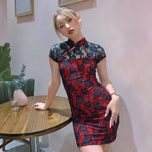 Load image into Gallery viewer, Aesthetic Floral Red Goth Mini Dress