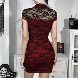 Aesthetic Floral Red Goth Mini Dress