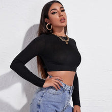 Load image into Gallery viewer, Backless Crop Top Lace Up Long Sleeve Tee