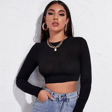 Load image into Gallery viewer, Backless Crop Top Lace Up Long Sleeve Tee - Black / XS