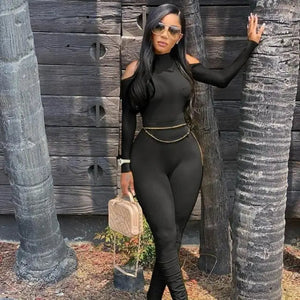 Bandage Bodycon Long Sleeve Stacked One Piece Jumpsuit