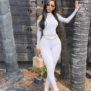 Bandage Bodycon Long Sleeve Stacked One Piece Jumpsuit