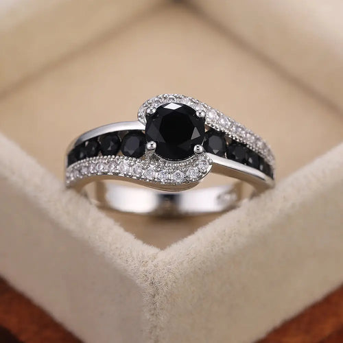 Black Stone Dazzling Crystal Zircon Ring