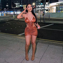 Load image into Gallery viewer, Bodycon Hollow Out Brown Mini Dress