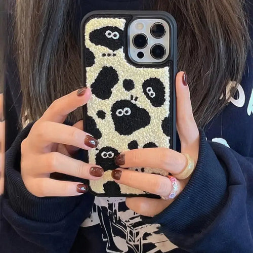 Briquettes Towel Embroidery Plush Soft Case For IPhone